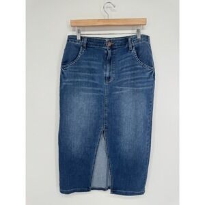 Wash Lab Denim Midi Skirt Women 31 Front Slit High Waisted Boho Western Classic